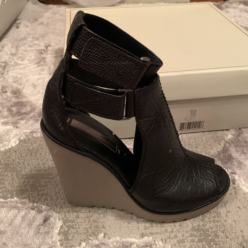 BCBG strappy wedged shoes, size 6.5, black